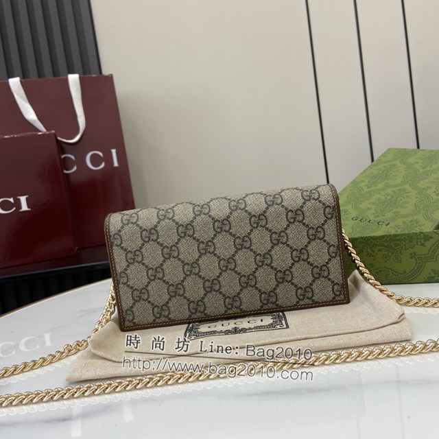 Gucci專櫃古馳最新款GG字母圖案Horsebit 1955系列鏈帶錢包 jh2180型號：621892